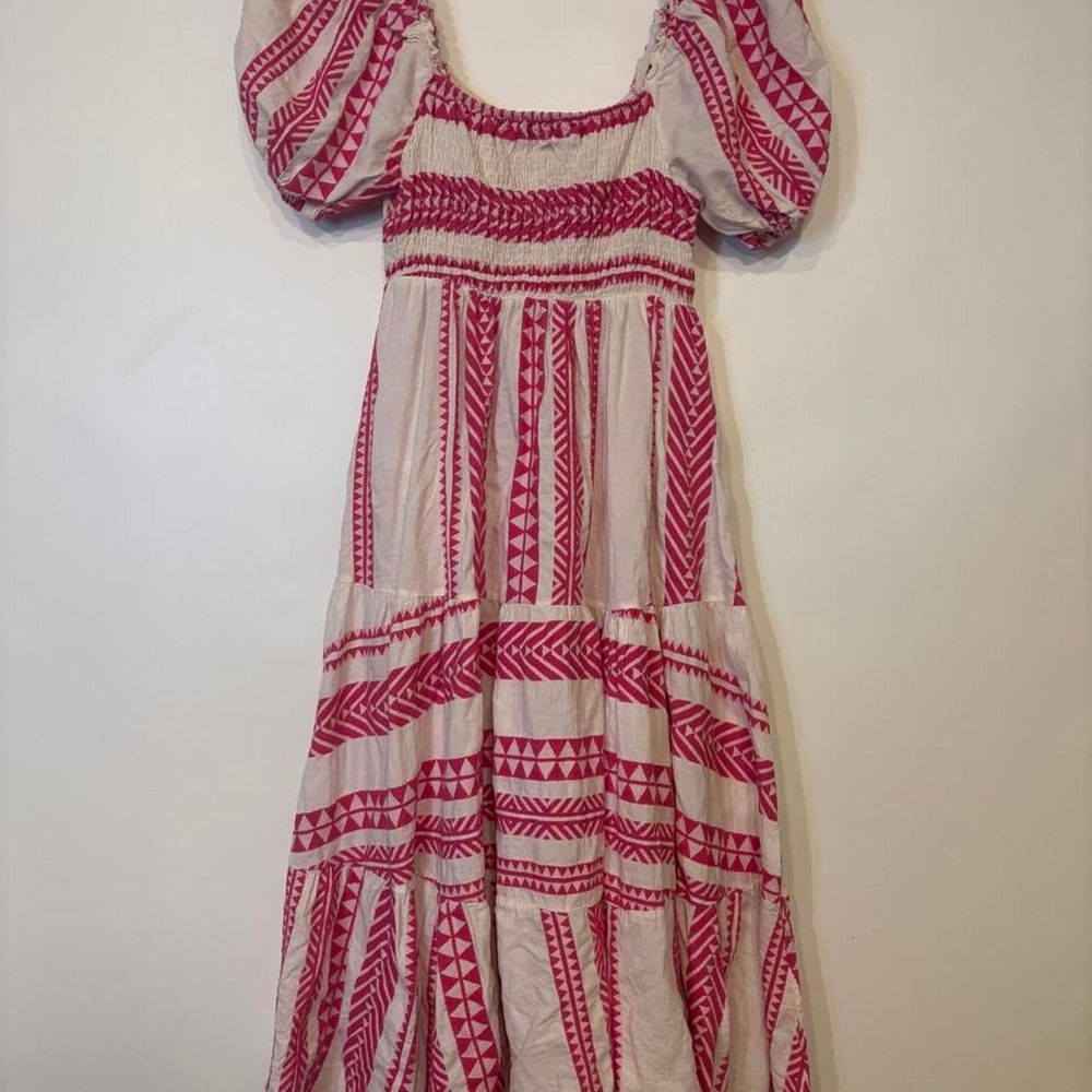 Sofia Boho Maxi Dress Pink ivory Puff Sleeve Cottagecore wedding guest